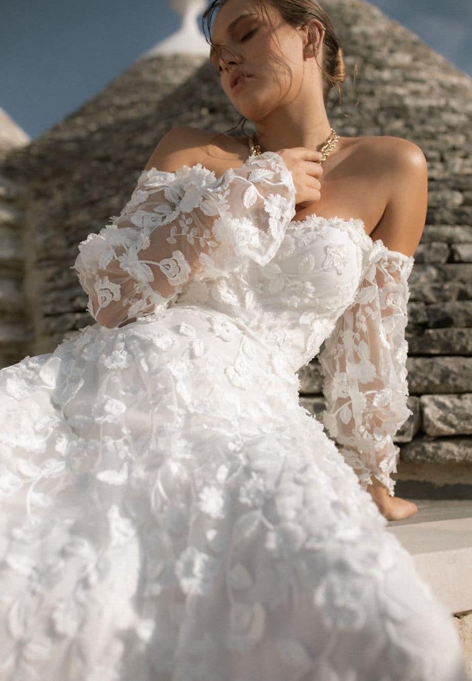 strapless off shoulder 3d flower wedding dress