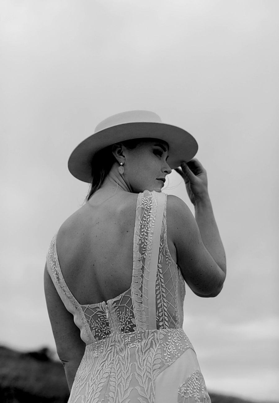 back details of lace wedding dress with square back